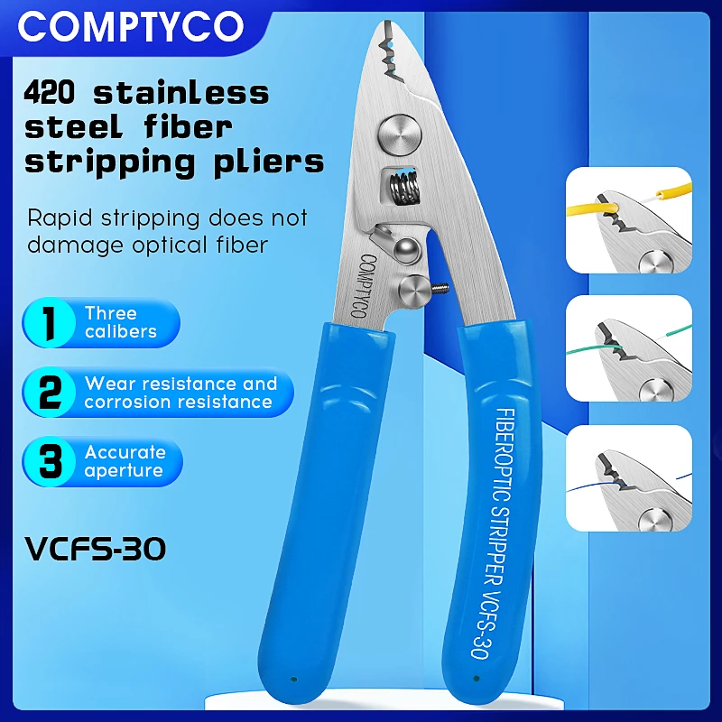 COMPTYCO Stainless Steel VCFS-30 Three-port Optical Fiber Stripper Pliers Wire Strippers FTTH Tool Fiber Optic Stripping Plier
COMPTYCO Stainless Steel VCFS-30 Three-port Optical Fiber Stripper Pliers Wire Strippers FTTH Tool Fiber Optic Stripping Plier