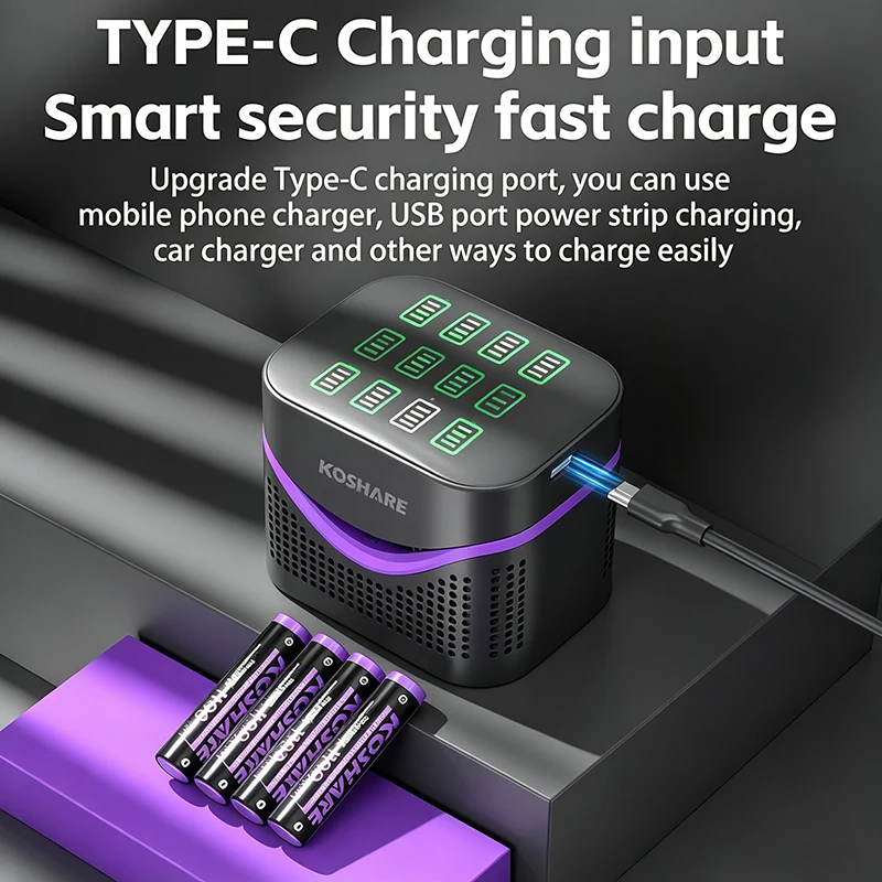 KOSHARE 1.5V 8/12 Slots Rechargeable Batteries Charger For AAA 1100 mWh Lithium Battery with Type-C input Smart Charging Case
KOSHARE 1.5V 8/12 Slots Rechargeable Batteries Charger For AAA 1100 mWh Lithium Battery with Type-C input Smart Charging Case