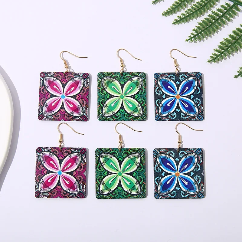 Boho Style Painted Acrylic Earrings for Women Girl Ethnic Style Design Square Pendant Jewelry for Wedding Vacation Parties 
Boho Style Painted Acrylic Earrings for Women Girl Ethnic Style Design Square Pendant Jewelry for Wedding Vacation Parties
