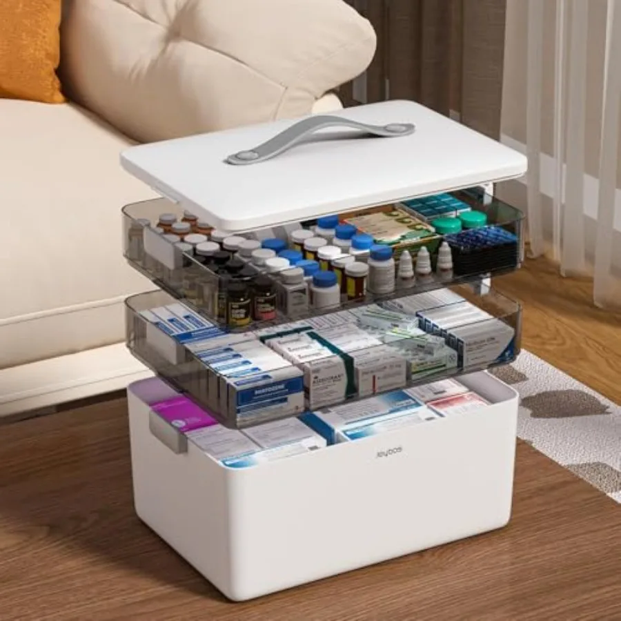 3-Tier Medicine Storage Box Cabinet, Empty First Aid Kit Portable Medical Supply Organizer with Leather Handle for Home 3-Tier
3-Tier Medicine Storage Box Cabinet, Empty First Aid Kit Portable Medical Supply Organizer with Leather Handle for Home 3-Tier