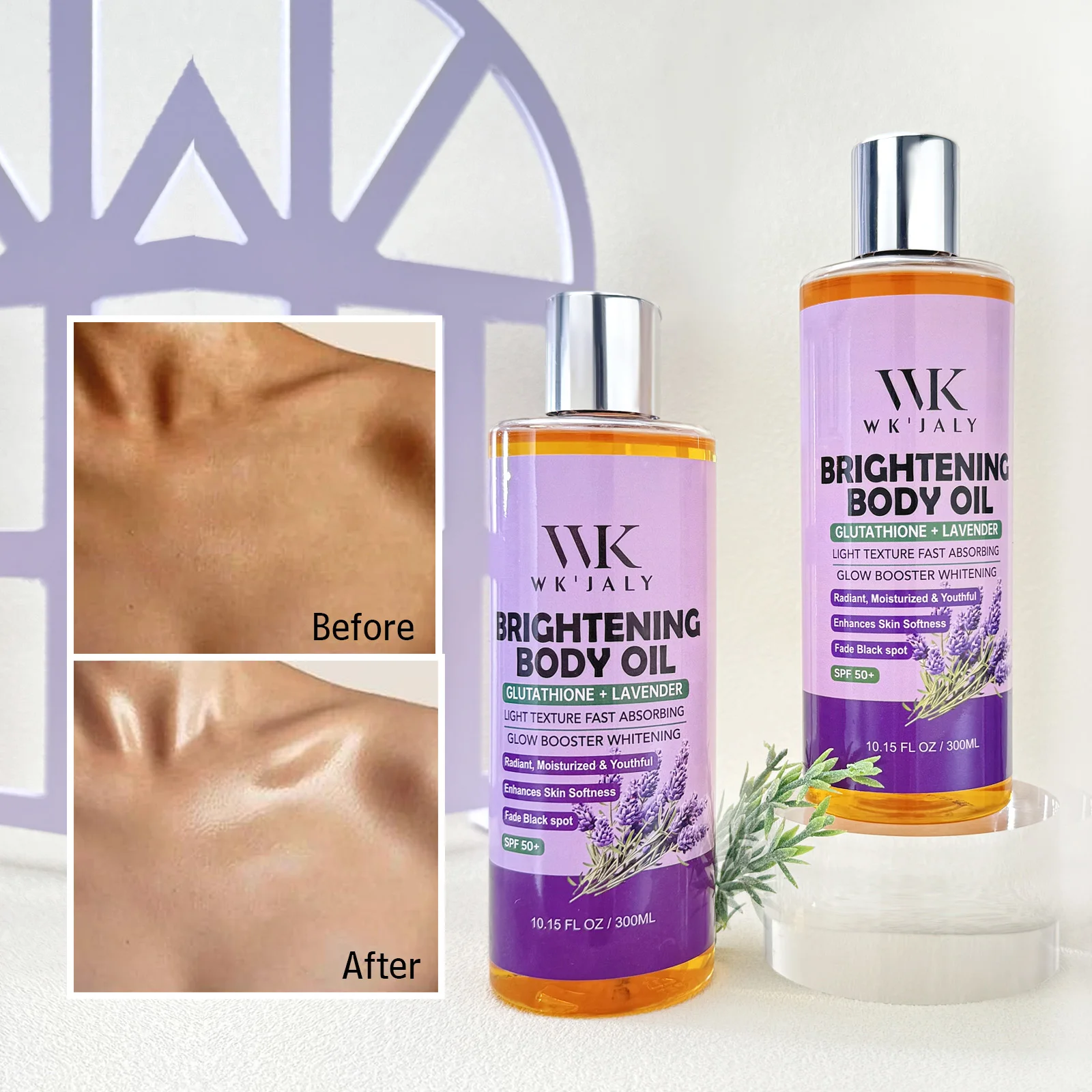 WK JALY Brightening Body Oil, With Glutathione, Natural Lavender, Enhances Skin Softness, Moisturizing, Reduce Black Spot, 300ml
WK JALY Brightening Body Oil, With Glutathione, Natural Lavender, Enhances Skin Softness, Moisturizing, Reduce Black Spot, 300ml
