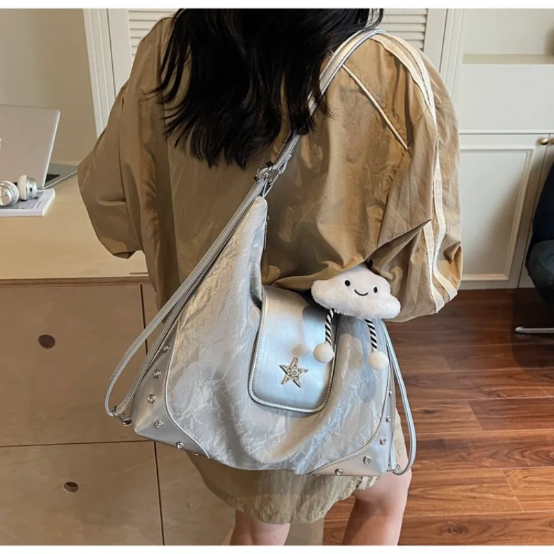 Women's Casual Nylon Hobo Shoulder Bag with Star & Rivet Details Spacious for Daily Office, Streetwear, Weekend Travel & Errands
Women's Casual Nylon Hobo Shoulder Bag with Star & Rivet Details Spacious for Daily Office, Streetwear, Weekend Travel & Errands