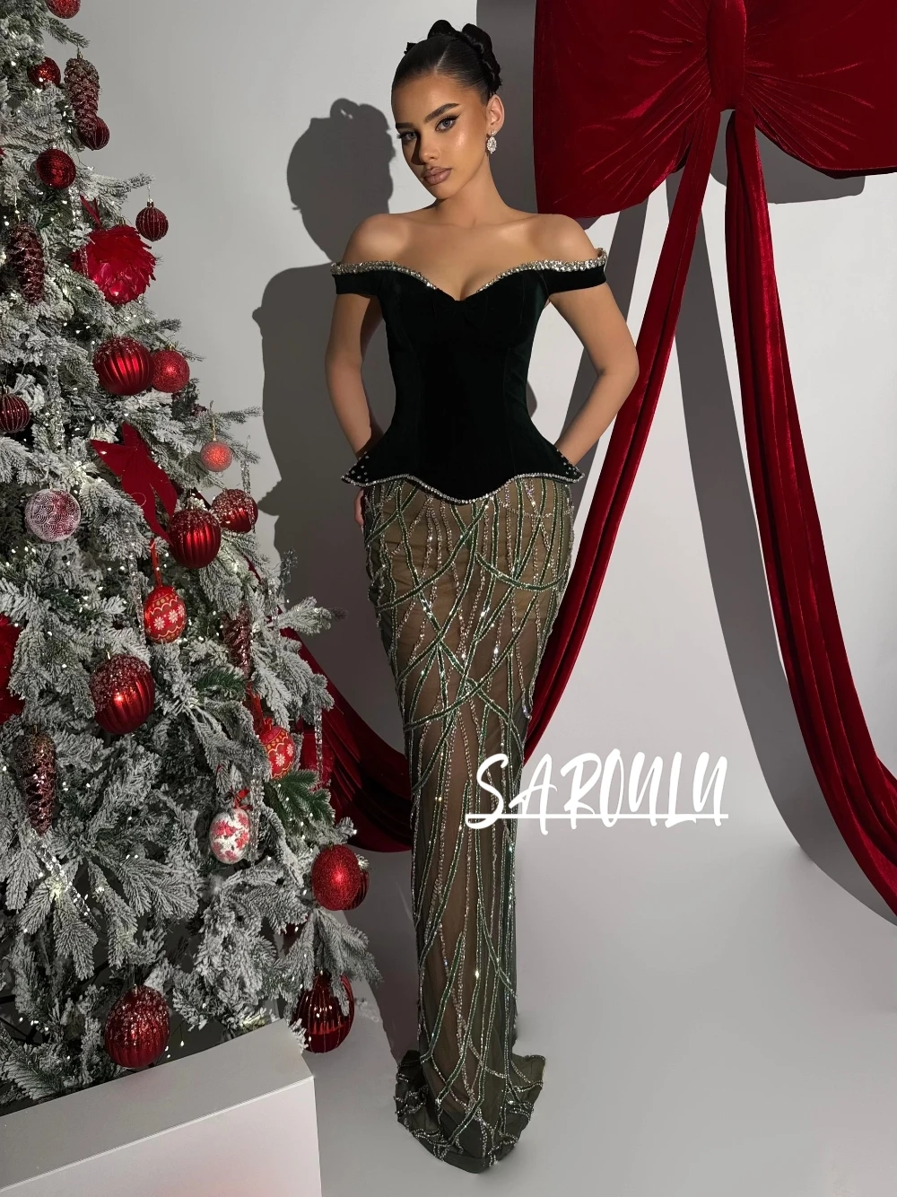 Christmas Party Velvet Evening Dress Women Off-the-shoulder Rhinestone Sequin Sheer Mermaid Gown Sexy Formal Prom Cocktail Wear
Christmas Party Velvet Evening Dress Women Off-the-shoulder Rhinestone Sequin Sheer Mermaid Gown Sexy Formal Prom Cocktail Wear