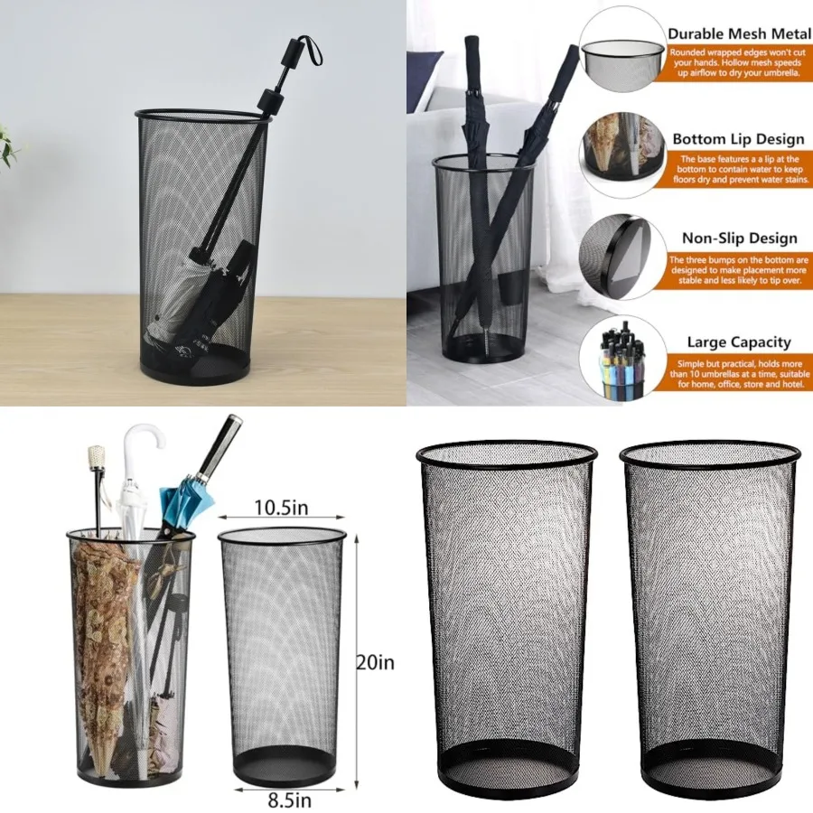 2 Pack Large Umbrella Holder, 10.5x20 Inch Metal Mesh Umbrella Stand, Freestanding Bucket for Umbrellas, Canes, Walking Sticks,
2 Pack Large Umbrella Holder, 10.5x20 Inch Metal Mesh Umbrella Stand, Freestanding Bucket for Umbrellas, Canes, Walking Sticks,
