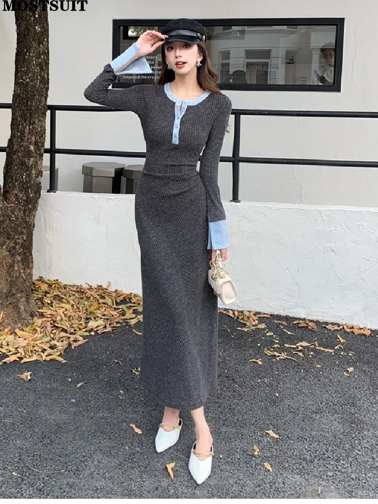 Grey Korean Slim Knit Long Maxi Dress Women Fashion Elegant Ladies Dresses Long Sleeve O-neck Stylish Chic Vestidos Mujer 2025
Grey Korean Slim Knit Long Maxi Dress Women Fashion Elegant Ladies Dresses Long Sleeve O-neck Stylish Chic Vestidos Mujer 2025