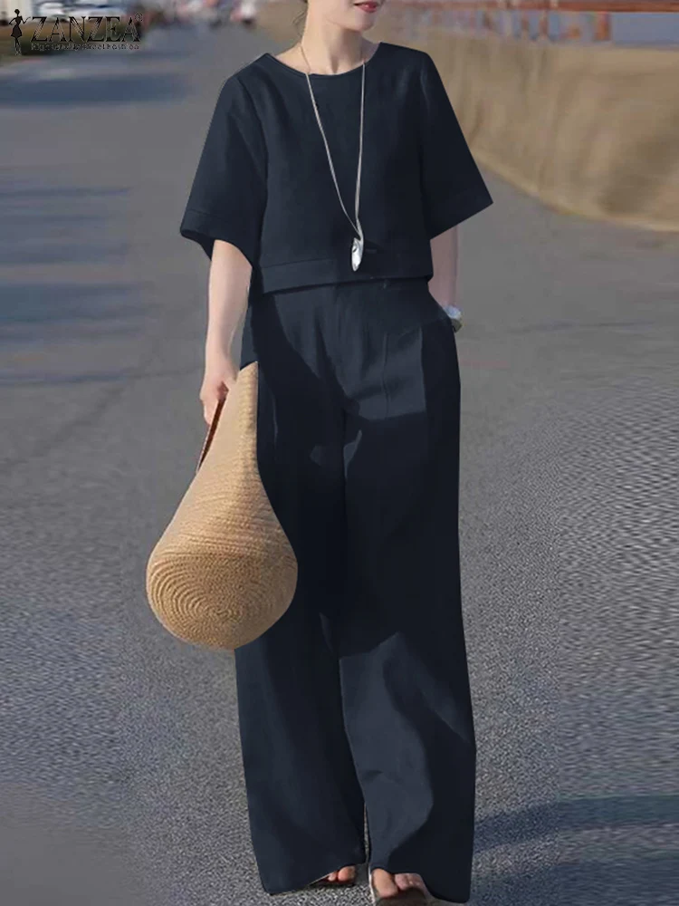 2025 ZANZEA Fashion Summer Pant Sets Solid 2 Piece Sets Casual O-Neck Half Sleeve Tops Wide Leg Trousers Suit 2PCS Women Outfits
2025 ZANZEA Fashion Summer Pant Sets Solid 2 Piece Sets Casual O-Neck Half Sleeve Tops Wide Leg Trousers Suit 2PCS Women Outfits