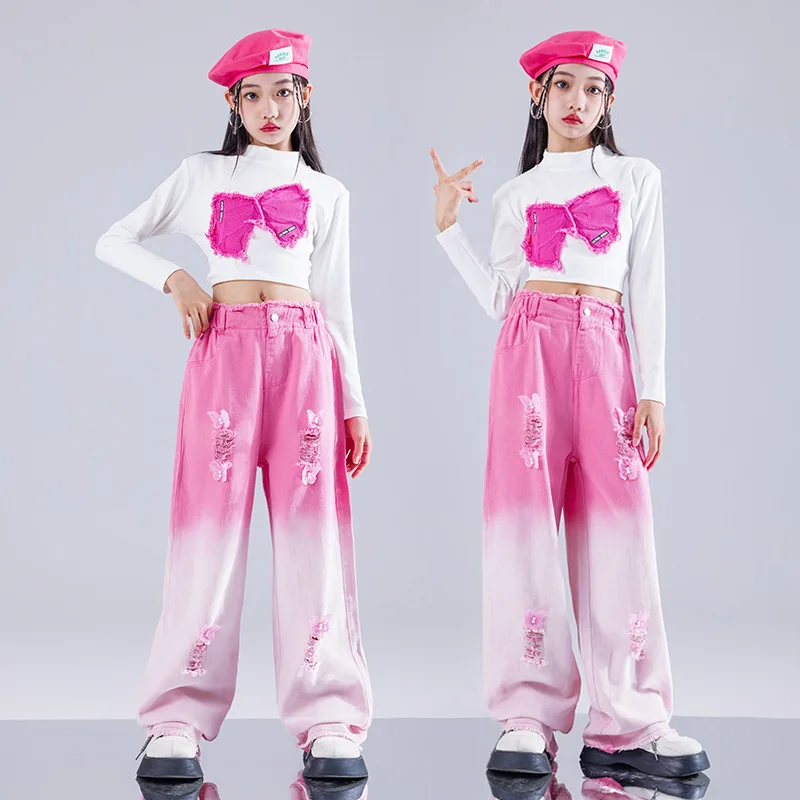 Kid Hip Hop Clothing White Butterfly Crop T Shirt Top Pink Gradient Distressed Jeans Pants for Girl Jazz Dance Costumes Clothes 
Kid Hip Hop Clothing White Butterfly Crop T Shirt Top Pink Gradient Distressed Jeans Pants for Girl Jazz Dance Costumes Clothes