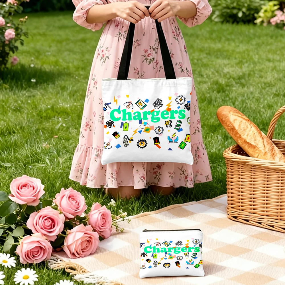 Chargers Tote Bag White Electric Symbols And Text Shoulder Bags And Cosmetic Bag Combination For Daily Use Storage Pouch
Chargers Tote Bag White Electric Symbols And Text Shoulder Bags And Cosmetic Bag Combination For Daily Use Storage Pouch
