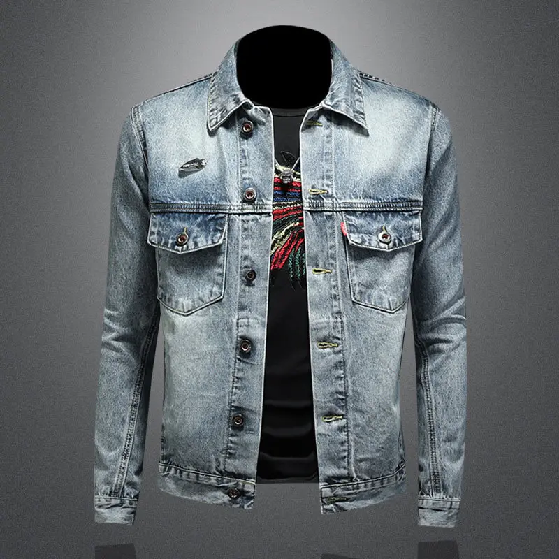 High-quality men's fashionable, stylish, retro washed casual lapel denim jacket for men, adult size, denim clothing
High-quality men's fashionable, stylish, retro washed casual lapel denim jacket for men, adult size, denim clothing
