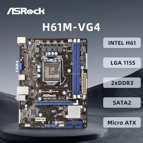 ASRock Motherboard H61M-VG4 CPU Supports LGA 1155 Socket i3-3220 3240 i5-3450 3470 i7-3770, DDR3 Micro ATX.
