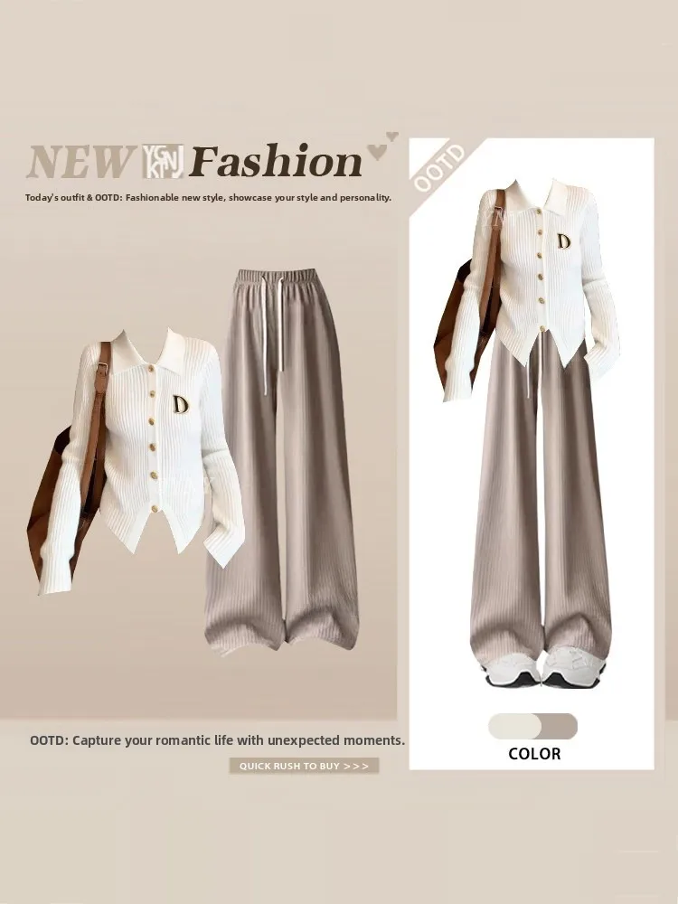 Slim Fit Knitted Open Cardigan High Waist Wide Leg Casual Pants Two Piece Set Women's Fashion Spring Collection Casual Wear
Slim Fit Knitted Open Cardigan High Waist Wide Leg Casual Pants Two Piece Set Women's Fashion Spring Collection Casual Wear