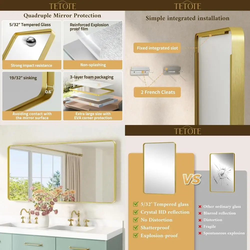 Настенное зеркало в современном фермерском доме 48 x 24, рамка из матового золота, закаленное стекло для декора ванной комнаты (горизонтальное/вертикальное)
Настенное зеркало в современном фермерском доме 48 x 24, рамка из матового золота, закаленное стекло для декора ванной комнаты (горизонтальное/вертикальное)