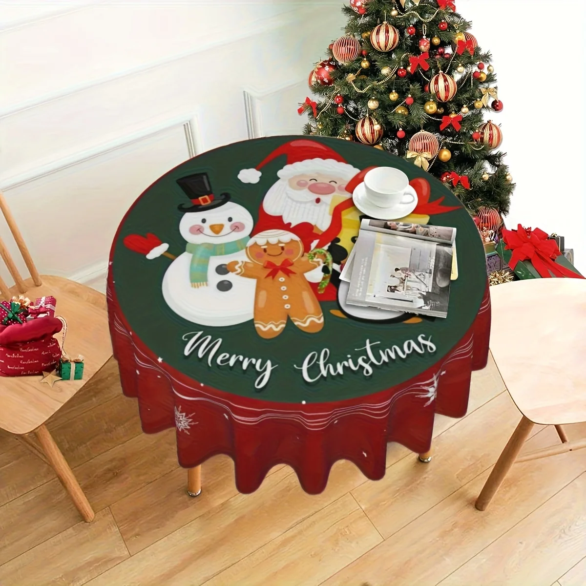 1pc Round Christmas Tablecloth with Santa, Snowman, Gingerbread Men Candy Cane Print Green Burgundy Red Washable
1pc Round Christmas Tablecloth with Santa, Snowman, Gingerbread Men Candy Cane Print Green Burgundy Red Washable