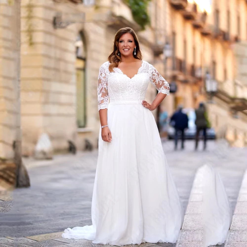Customized Plus Size Wedding Dresses with Lace 2025 Three Quarter Soft Tulle Bridal Gowns for Princess Soft Tulle Robe De Mariée
Customized Plus Size Wedding Dresses with Lace 2025 Three Quarter Soft Tulle Bridal Gowns for Princess Soft Tulle Robe De Mariée