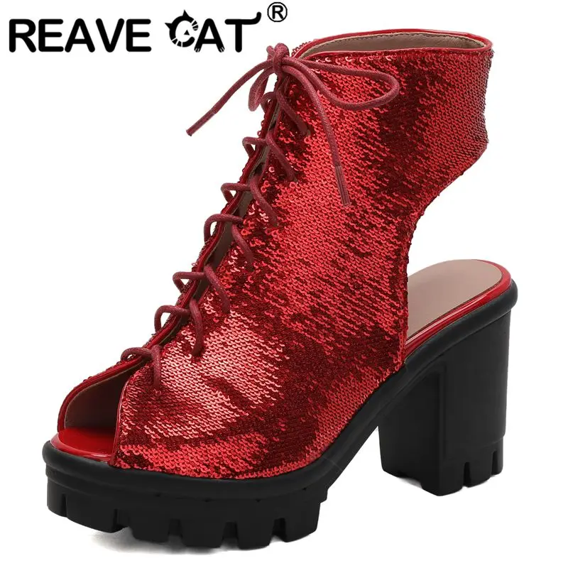 REAVE CAT 2025 Новый дизайн Женские сандалии с открытым носком на массивном каблуке 9 см Платформа 3 см на шнуровке Большой размер 41 42 43 Модные блестящие туфли
REAVE CAT 2025 Новый дизайн Женские сандалии с открытым носком на массивном каблуке 9 см Платформа 3 см на шнуровке Большой размер 41 42 43 Модные блестящие туфли