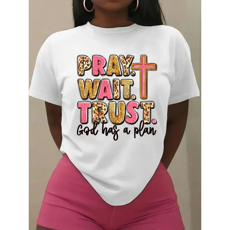Women's Pray Wait Trust T-shirt Christian Faith Slogan Tee Leopard Cross Graphic Top
Women's Pray Wait Trust T-shirt Christian Faith Slogan Tee Leopard Cross Graphic Top