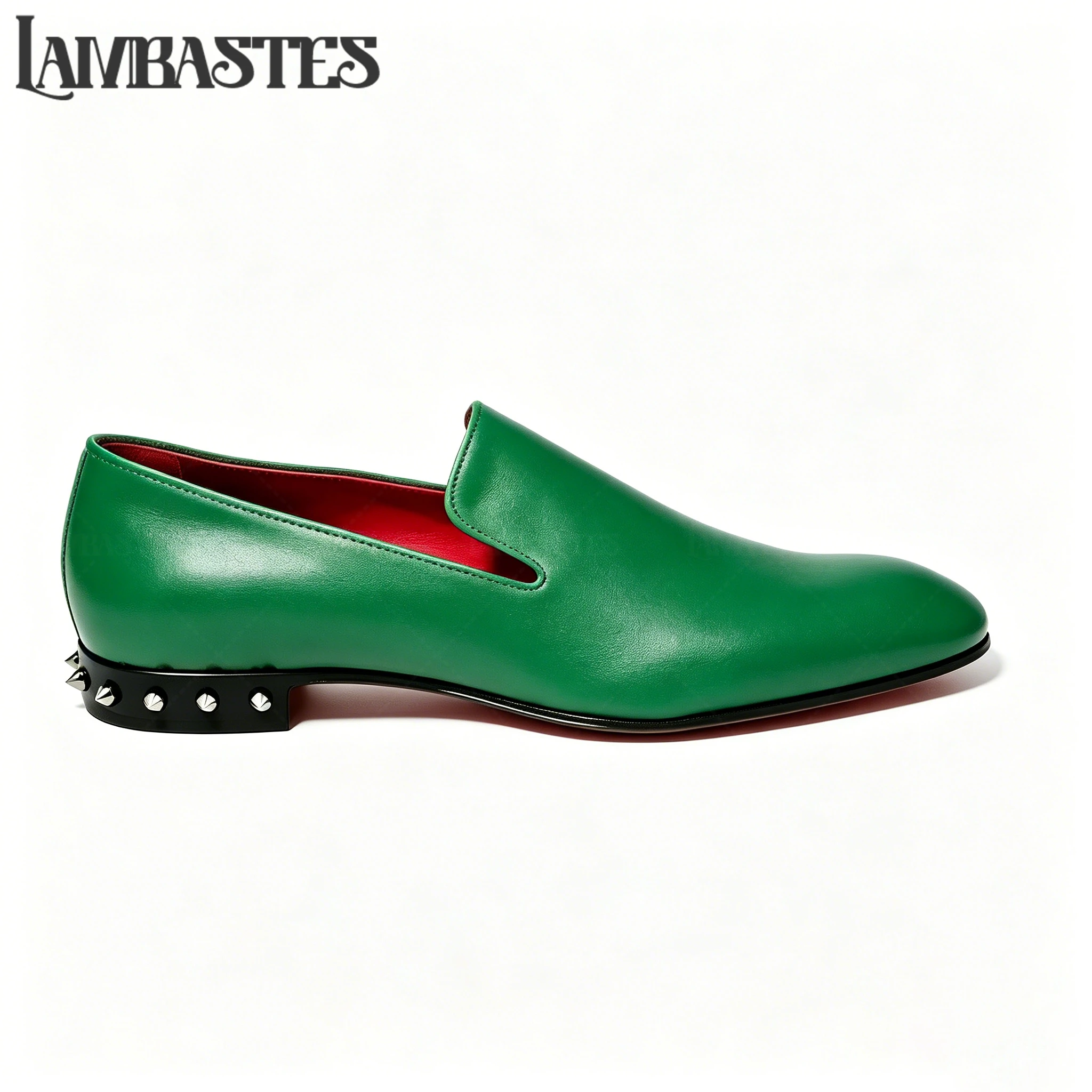 Rivet Heel Formal Dress Shoes Red Lining Slip on Business Party Shoes Designer Custom Color Handmade PU Leather Loafers for Men
Rivet Heel Formal Dress Shoes Red Lining Slip on Business Party Shoes Designer Custom Color Handmade PU Leather Loafers for Men
