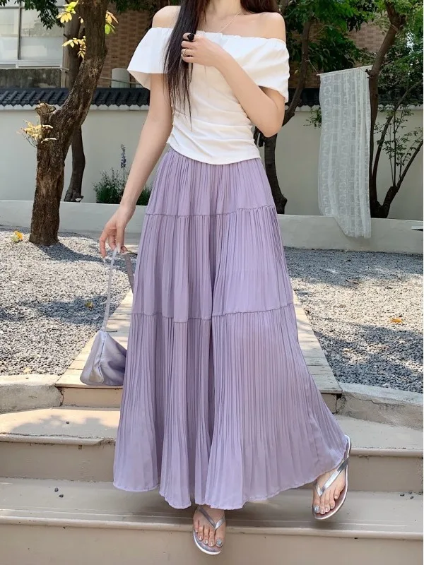 Purple Pleated Midi Skirt Women's plus Size Elastic Waist Loose Drapey Versatile Summer plus Size Half-length Skirts
Purple Pleated Midi Skirt Women's plus Size Elastic Waist Loose Drapey Versatile Summer plus Size Half-length Skirts