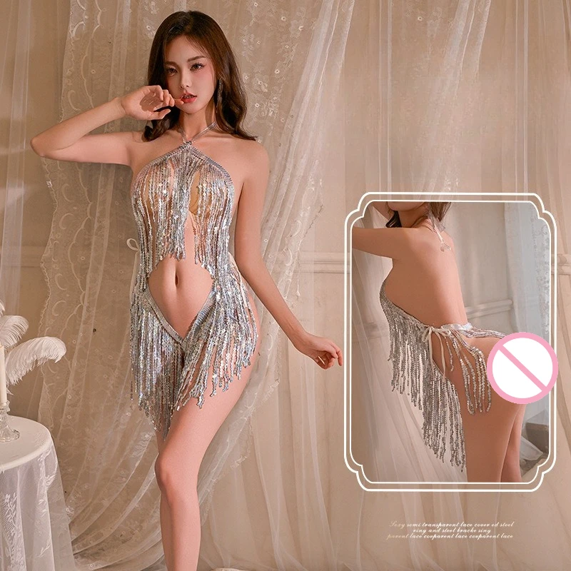 Bling Sequin Sexy See-Through Dress - Sleeveless Halter Neck Bodycon Party Dress with Fringe Hem & Waist Cincher
Bling Sequin Sexy See-Through Dress - Sleeveless Halter Neck Bodycon Party Dress with Fringe Hem & Waist Cincher