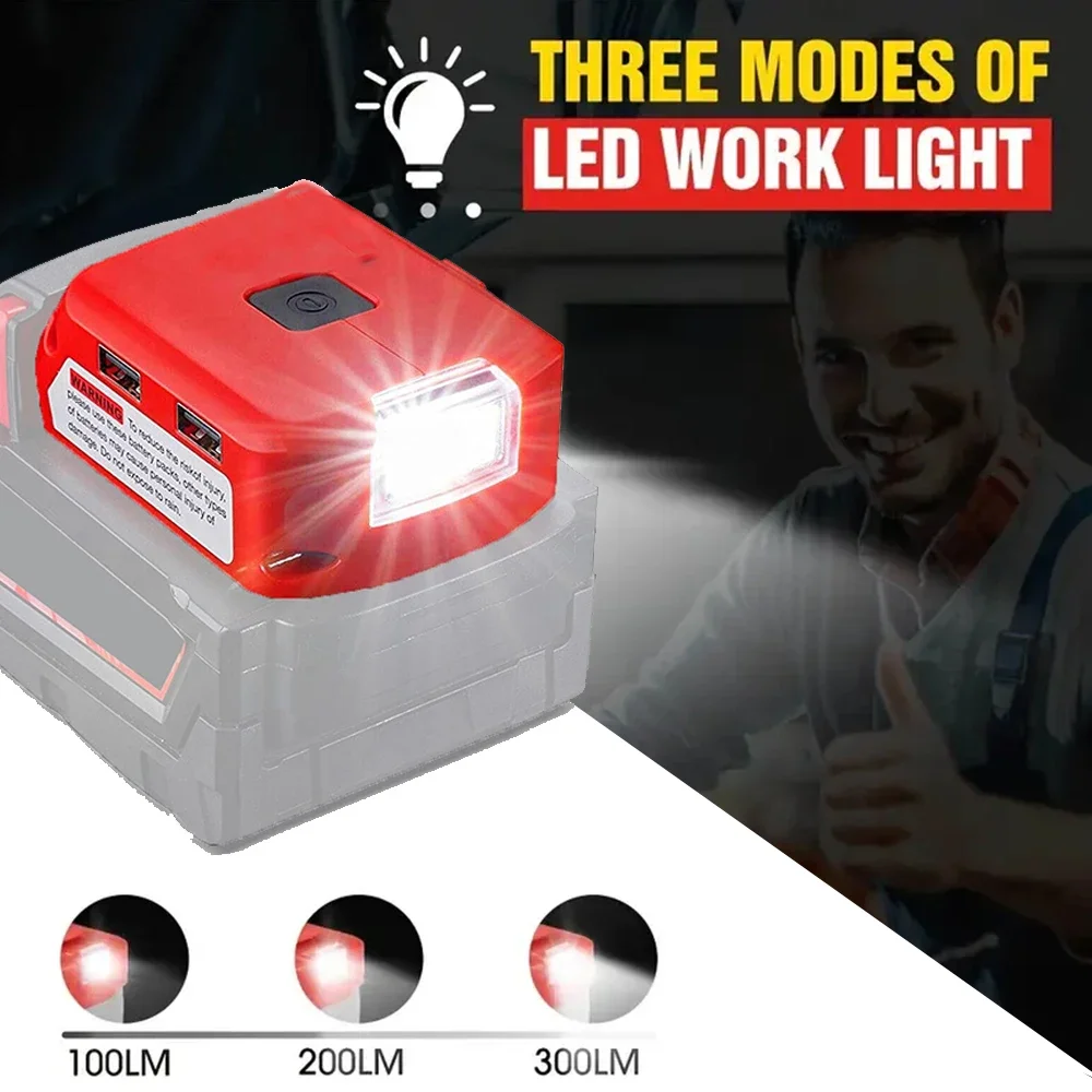 Adapter LED Light Working Lamp Flashlight Torch USB Mobile Phone Charger DC 12V Output For Milwaukee 18V Li-ion Battery M18
Adapter LED Light Working Lamp Flashlight Torch USB Mobile Phone Charger DC 12V Output For Milwaukee 18V Li-ion Battery M18