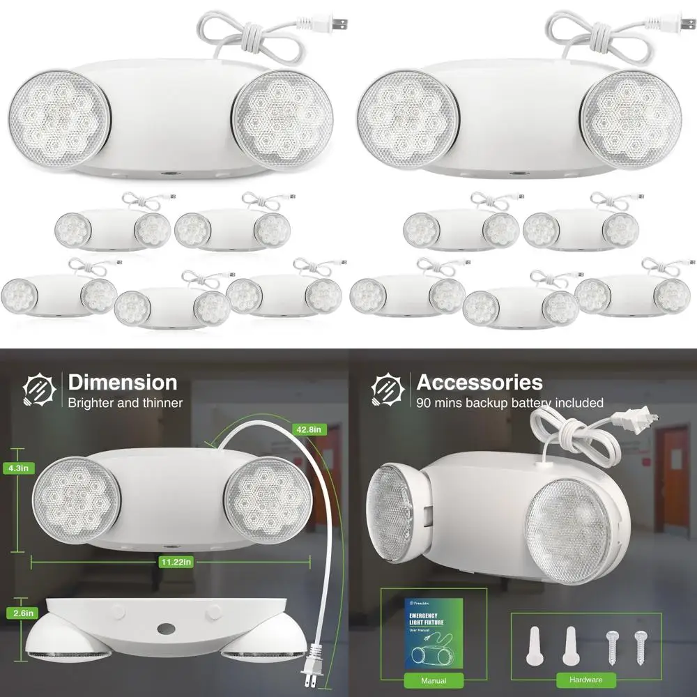 6-Pack LED Emergency Lighting Fixtures with AC 120V, Battery Backup, Adjustable, 4-Foot Plug-in Cord, UL Certified for Commercia
6-Pack LED Emergency Lighting Fixtures with AC 120V, Battery Backup, Adjustable, 4-Foot Plug-in Cord, UL Certified for Commercia