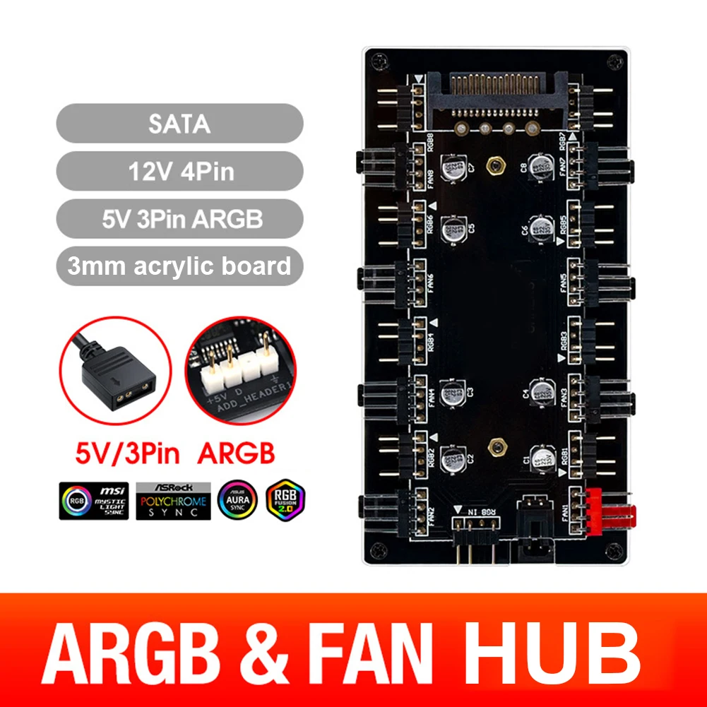 12V 4Pin/5V 3PIN RGB Fan PWM HUB 1 To 8 Way Splitter LED Light Strip Controller Motherboard Sync Addressable PCB Splitter for PC
12V 4Pin/5V 3PIN RGB Fan PWM HUB 1 To 8 Way Splitter LED Light Strip Controller Motherboard Sync Addressable PCB Splitter for PC
