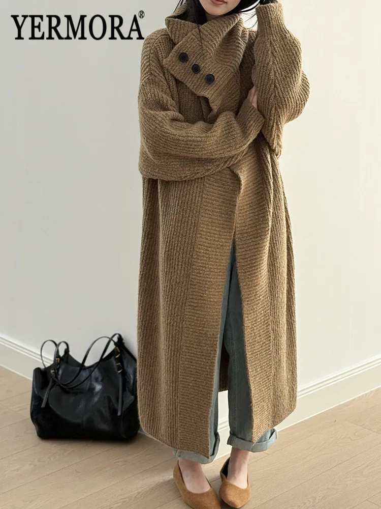 YERMORA Women's Camel Button Long Knitting Cardigan Lapel Long Sleeve Loose Fit New Sweater Fashion Tide Autumn Winter 2025
YERMORA Women's Camel Button Long Knitting Cardigan Lapel Long Sleeve Loose Fit New Sweater Fashion Tide Autumn Winter 2025