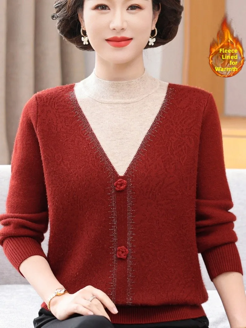 Fashionable Thickened Fleece Lined Knitwear for Middle-Aged And Elderly Women Autumn Winter Warm Top Mom Style Half High Collar
Fashionable Thickened Fleece Lined Knitwear for Middle-Aged And Elderly Women Autumn Winter Warm Top Mom Style Half High Collar