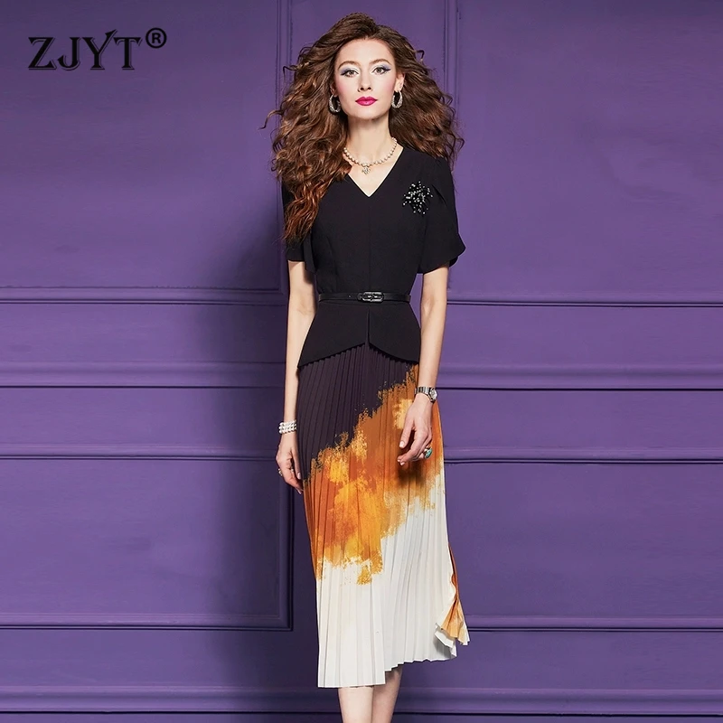 ZJYT Summer New Fashion Print Patchwork Pleated Dresses for Women 2025 Short Sleeved Elegant Black Office Lady Midi Dress XXXL
ZJYT Summer New Fashion Print Patchwork Pleated Dresses for Women 2025 Short Sleeved Elegant Black Office Lady Midi Dress XXXL