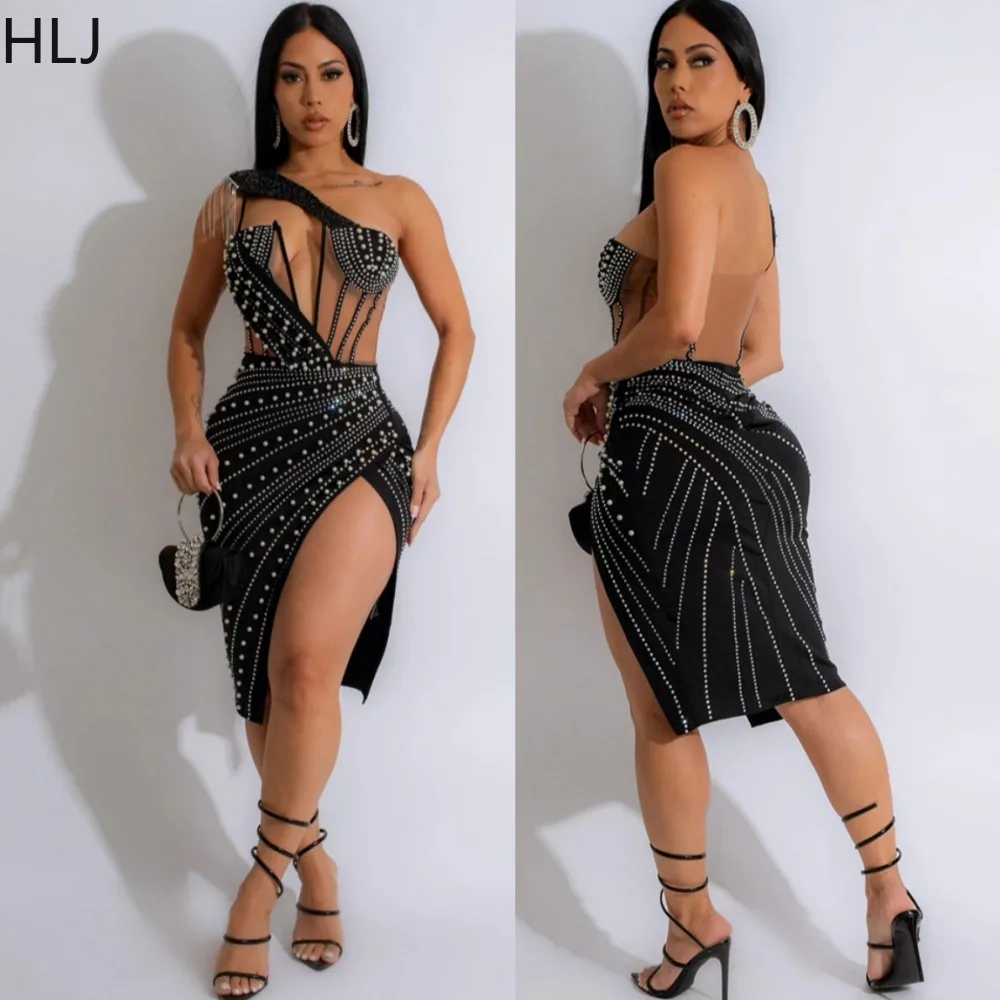 HLJ Fashion Luxury Rhinestone Mesh Hollow Out Party Club Mini Dress Women One Shoulder Backless Slit Slim Vestidos Sexy Clothing
HLJ Fashion Luxury Rhinestone Mesh Hollow Out Party Club Mini Dress Women One Shoulder Backless Slit Slim Vestidos Sexy Clothing