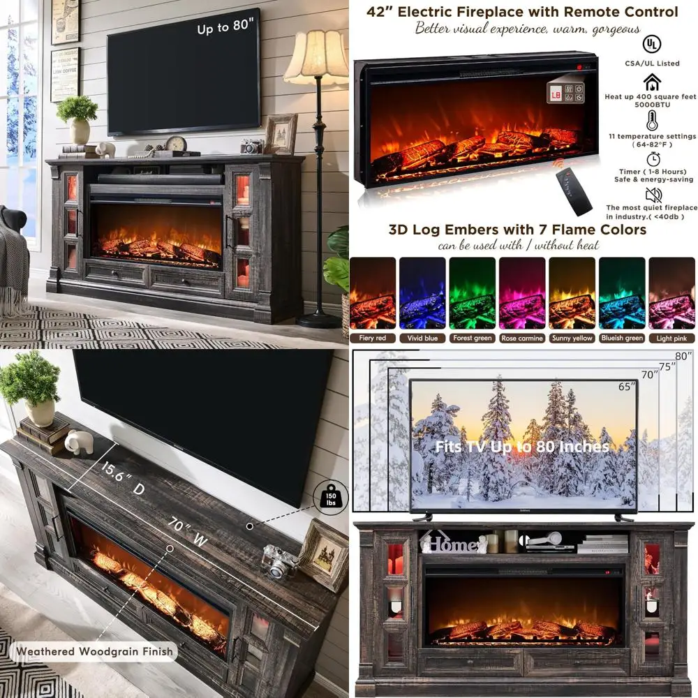 Farmhouse Style 80 TV Stand with 42 Electric Fireplace & Glass Media Console
Farmhouse Style 80 TV Stand with 42 Electric Fireplace & Glass Media Console