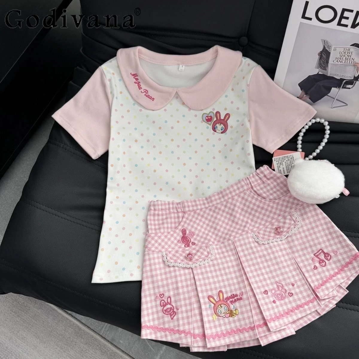 Japanese Girls Skirt Set 2-piece Set Summer New Daughter Cute Clothes Doll Collar Cartoon Embroidery T-shirt Plaid Skirt Outfit
Japanese Girls Skirt Set 2-piece Set Summer New Daughter Cute Clothes Doll Collar Cartoon Embroidery T-shirt Plaid Skirt Outfit