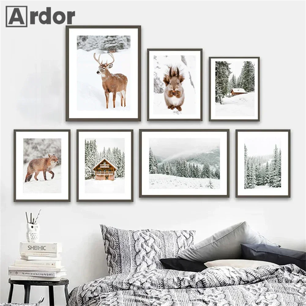 Winter Landscape House Forest Wall Art Canvas Painting Fox Squirrel Deer Poster Snow Art Prints Nordic Wall Pictures Home Decor
Winter Landscape House Forest Wall Art Canvas Painting Fox Squirrel Deer Poster Snow Art Prints Nordic Wall Pictures Home Decor