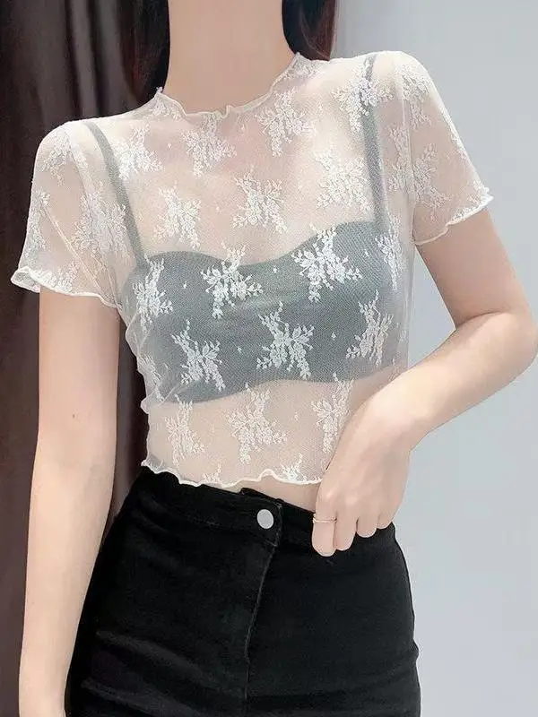 Sexy See-through Short Sleeve T-shirt with Lace Camisole Inner Wear Mesh Shirt Base Layer Summer Women's Fashion
Sexy See-through Short Sleeve T-shirt with Lace Camisole Inner Wear Mesh Shirt Base Layer Summer Women's Fashion