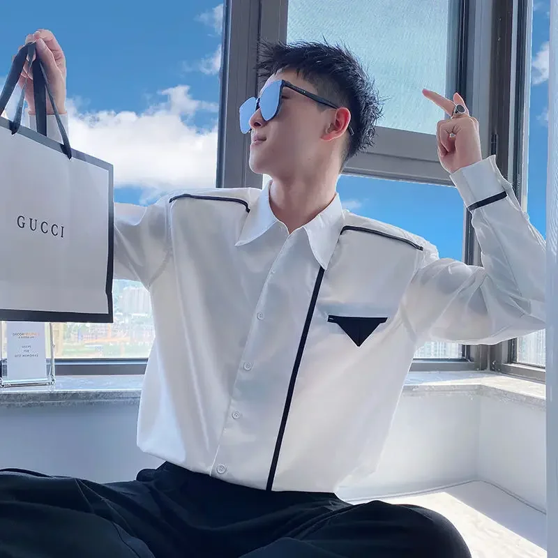 Весенне-осенняя новая однотонная мужская одежда с воротником-поло, рубашки с длинными рукавами Chaopai, простые универсальные блузки на пуговицах JJ761
Весенне-осенняя новая однотонная мужская одежда с воротником-поло, рубашки с длинными рукавами Chaopai, простые универсальные блузки на пуговицах JJ761