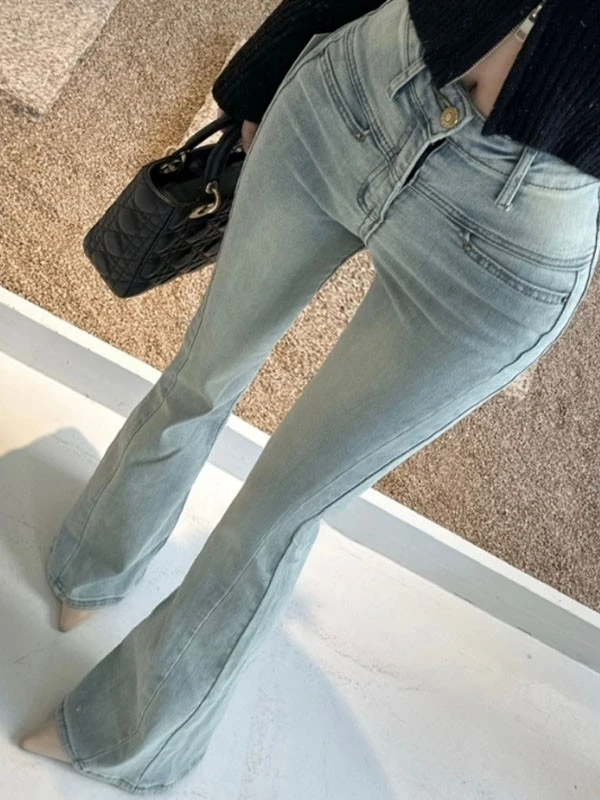 High Waist Bell Bottom Jeans Women's Spring Slim Fit Elastic Casual Cotton Stretch Denim Blue Color Button Closure Jeans
High Waist Bell Bottom Jeans Women's Spring Slim Fit Elastic Casual Cotton Stretch Denim Blue Color Button Closure Jeans