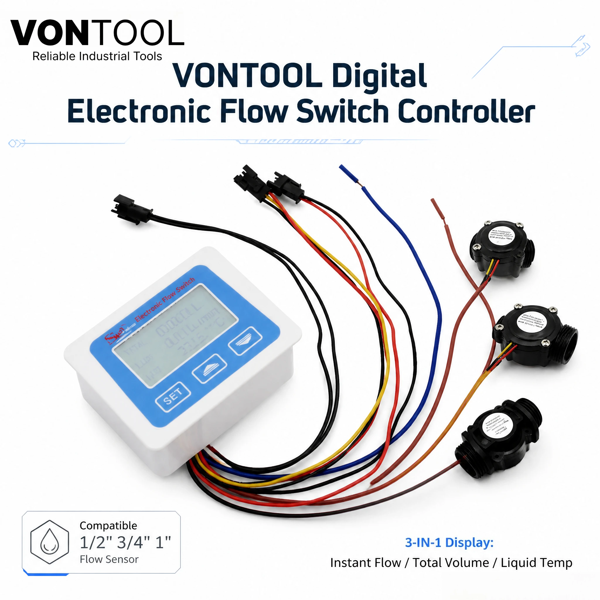 VONTOOL Digital Flow Controller Instant Total Temp Display Auto Cut Off For 1/2"3/4"1" Water Flow Sensor Control Parts Kit
VONTOOL Digital Flow Controller Instant Total Temp Display Auto Cut Off For 1/2"3/4"1" Water Flow Sensor Control Parts Kit