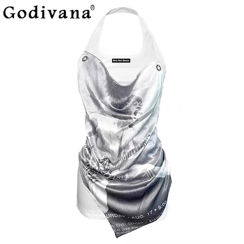 Cool Girl Street Fake Two White Halter Neck T-shirt Summer New Personalized Printed O-neck Irregular Sexy Backless Versatile Top
Cool Girl Street Fake Two White Halter Neck T-shirt Summer New Personalized Printed O-neck Irregular Sexy Backless Versatile Top
