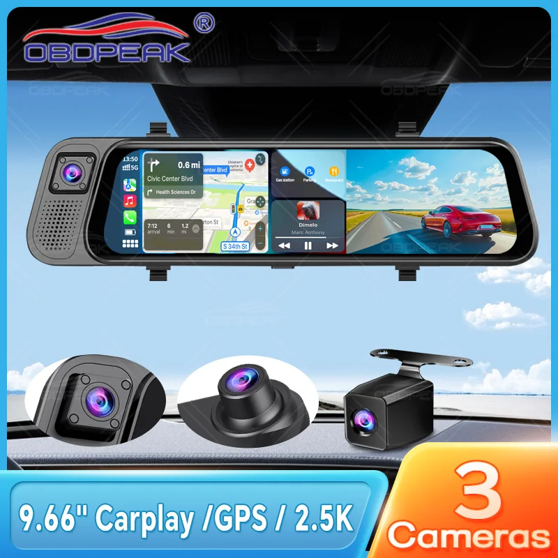 9.66" Streaming Media 2.5K Smart Rearview Mirror Carplay Android Auto 3 Cameras infrared Car Dvr GPS Navigation Video Recording
9.66" Streaming Media 2.5K Smart Rearview Mirror Carplay Android Auto 3 Cameras infrared Car Dvr GPS Navigation Video Recording