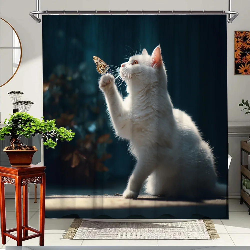 1pc Extra Large Shower Curtain - Cute White Fluffy Kitten & Butterfly Bathroom Decor, Teal Background, Washable Polyester Fabric
1pc Extra Large Shower Curtain - Cute White Fluffy Kitten & Butterfly Bathroom Decor, Teal Background, Washable Polyester Fabric