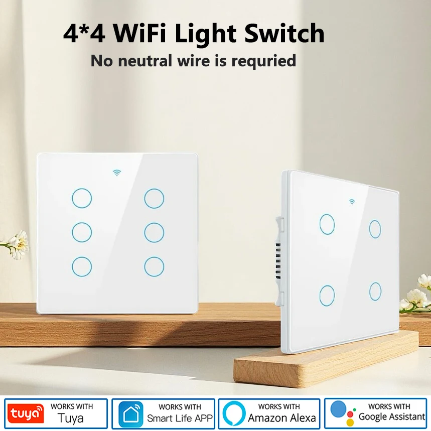 Tuya WiFi Smart Switch Brazil 4*4 No Neutral Wire Touch 4/6 Gang Light Switch RF433 Remote Control Work with Alexa Google Home
Tuya WiFi Smart Switch Brazil 4*4 No Neutral Wire Touch 4/6 Gang Light Switch RF433 Remote Control Work with Alexa Google Home