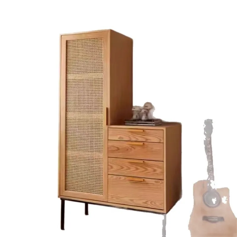 Retro rattan homestay Japanese-style solid wood wardrobe, simple small apartment bedroom single wooden door four draws
Retro rattan homestay Japanese-style solid wood wardrobe, simple small apartment bedroom single wooden door four draws