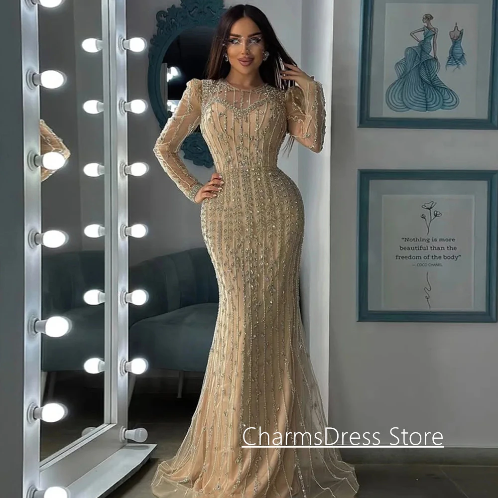 Индивидуальное арабское вечернее платье, элегантное вечернее платье с круглым вырезом и длинными рукавами, расшитое блестками и скользящим шлейфом, вечернее платье русалки, платья для выпускного вечера
Индивидуальное арабское вечернее платье, элегантное вечернее платье с круглым вырезом и длинными рукавами, расшитое блестками и скользящим шлейфом, вечернее платье русалки, платья для выпускного вечера