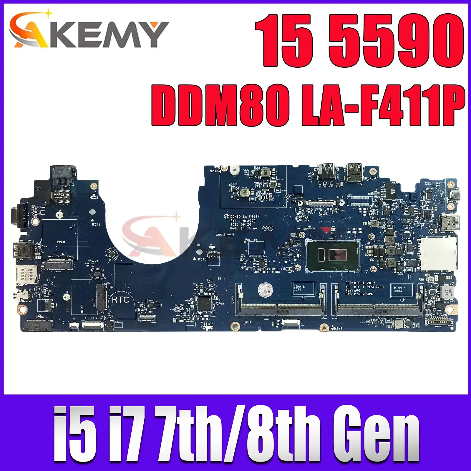 Материнская плата для ноутбука Dell Latitude 5590 DDM80 0VT64T 0PTD05 0VJF9H, материнская плата с процессором i5 i7 7-го/8-го поколения
Материнская плата для ноутбука Dell Latitude 5590 DDM80 0VT64T 0PTD05 0VJF9H, материнская плата с процессором i5 i7 7-го/8-го поколения
