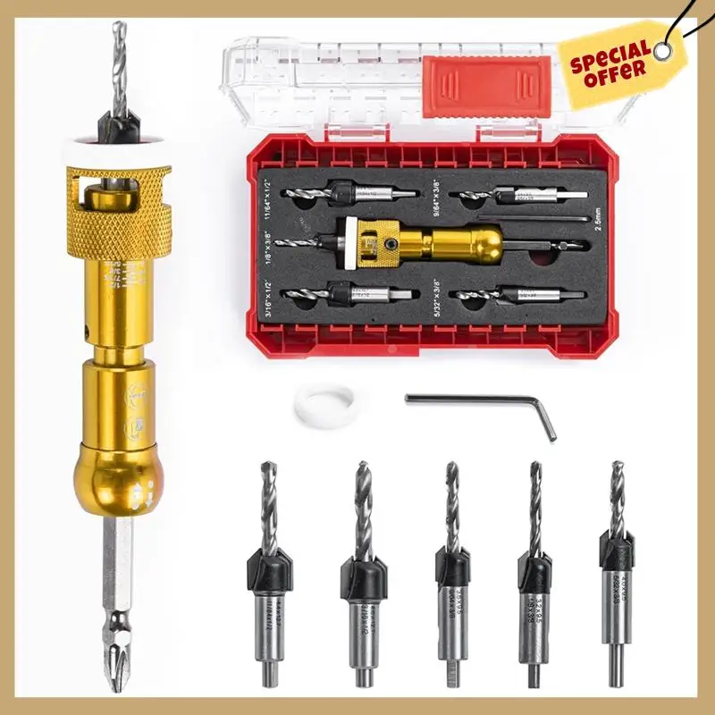 Classy-5Pcs Countersink Drill Bit Set With 1/4In Release Hexshank,Adjustable Woodworking Drill Bit Set For Carpentry Screw Hole
Classy-5Pcs Countersink Drill Bit Set With 1/4In Release Hexshank,Adjustable Woodworking Drill Bit Set For Carpentry Screw Hole