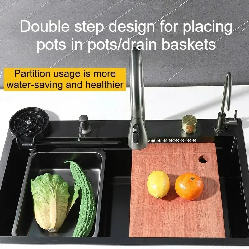 SUS304 Stainless Steel Kitchen Sink Multifunction Single Bowl Deep Basin Thickened with Waterfall-style Pull-out Faucet
SUS304 Stainless Steel Kitchen Sink Multifunction Single Bowl Deep Basin Thickened with Waterfall-style Pull-out Faucet