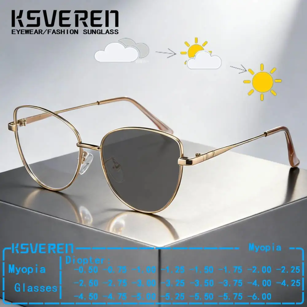 Metal Cat Eye Photochromic Myopia Glasses Women Retro Finished Prescription Eyewear Clear Lens Sun Color Changing -0.50 To -6.00
Metal Cat Eye Photochromic Myopia Glasses Women Retro Finished Prescription Eyewear Clear Lens Sun Color Changing -0.50 To -6.00
