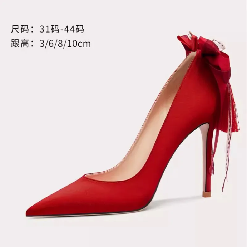 Spring/Summer Pointed Silk Face Ribbon Tassel Bow Tie Single Shoes Thin High Heels Banquet Dress Large and Small Women's Shoes
Spring/Summer Pointed Silk Face Ribbon Tassel Bow Tie Single Shoes Thin High Heels Banquet Dress Large and Small Women's Shoes