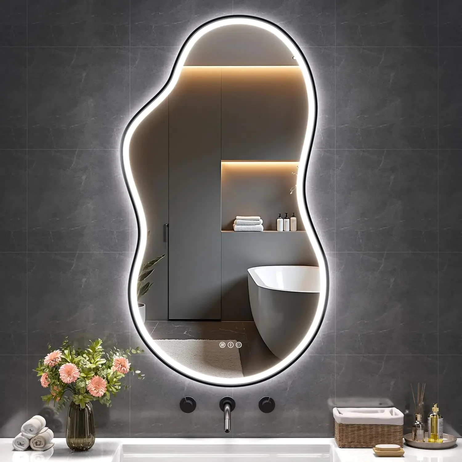 25x45 Asymmetrical LED Bathroom Mirror, Dimmable Anti-Fog, Vertical/Horizontal
25x45 Asymmetrical LED Bathroom Mirror, Dimmable Anti-Fog, Vertical/Horizontal