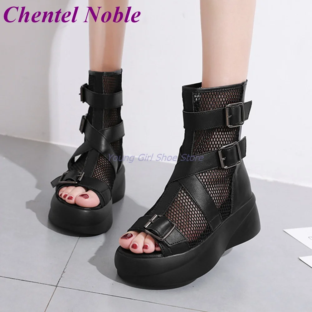Meta Buckle Mesh Stocking Sandals Thick Open Round Toe Binding Decoration Women Shoes Individuality Black Comfortable Soft Shoes
Meta Buckle Mesh Stocking Sandals Thick Open Round Toe Binding Decoration Women Shoes Individuality Black Comfortable Soft Shoes
